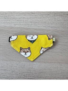 Cute Dog Bandana Collar 7–13 inch Yellow Shiba Print | Adjustable for Small Pet